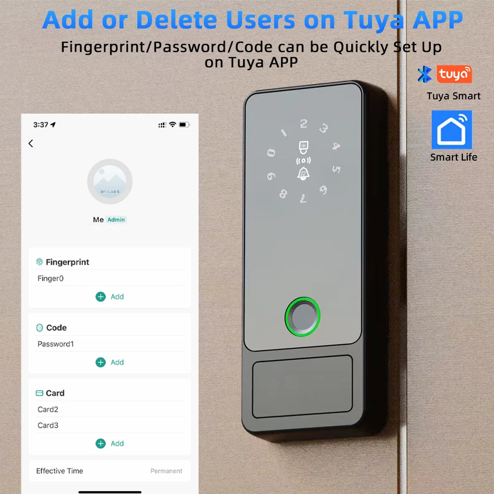 Door lock control via app users admin