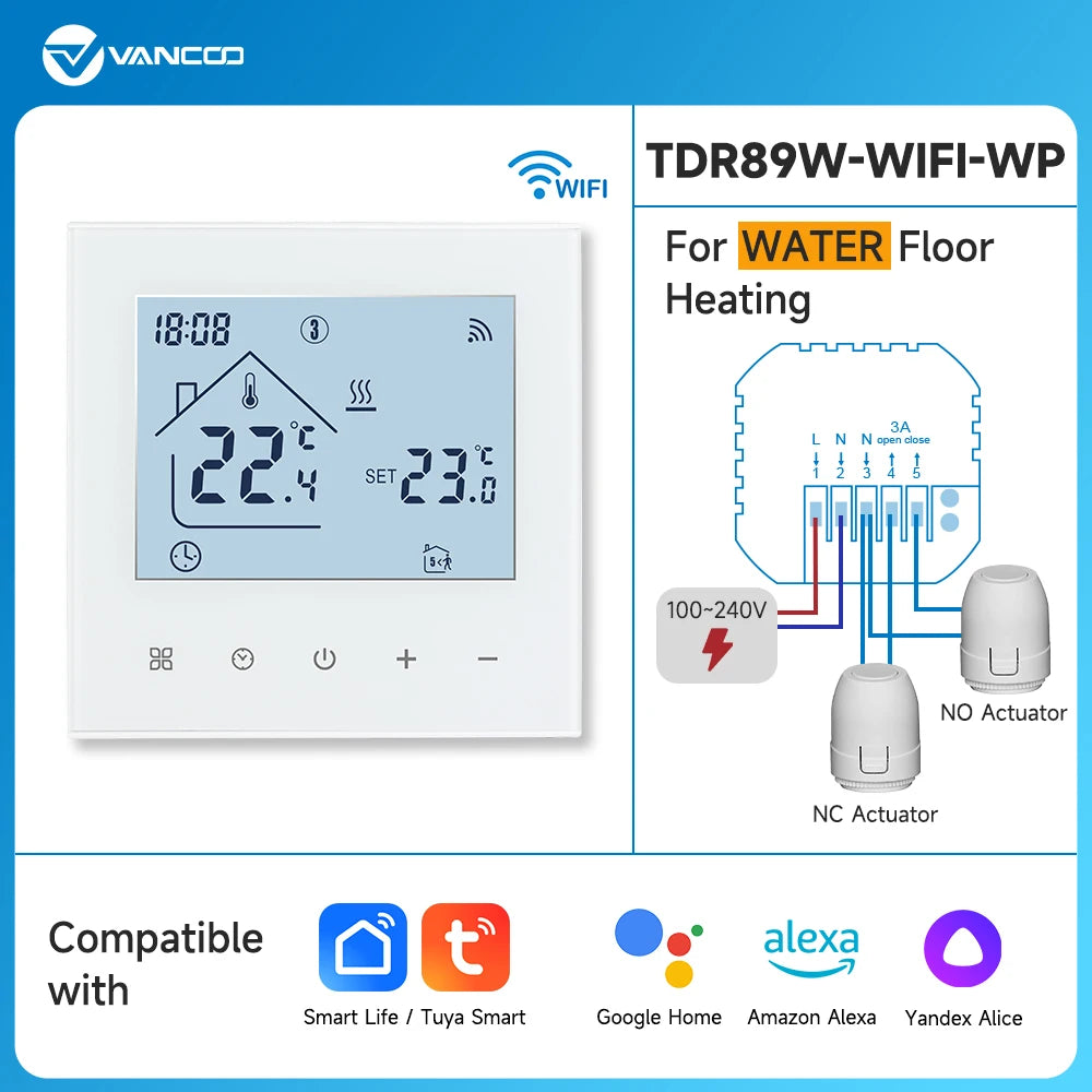 Central Heating Hub Controller for 5/8 Zone, UnderFloor Water Heating System For Gas/Boiler/Pump Valve/Actuator Smart WIFI Thermostat